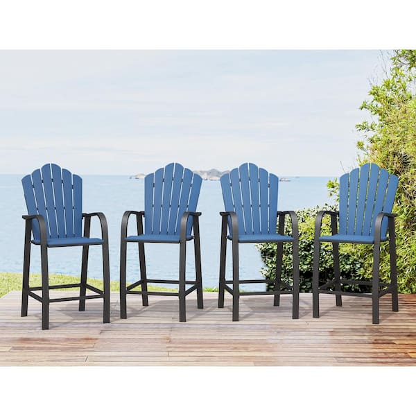 LUE BONA Blue Aluminum Frame Outdoor Bar Stools Bar Height Adirondack Chairs Set for Balcony (4-Pack)