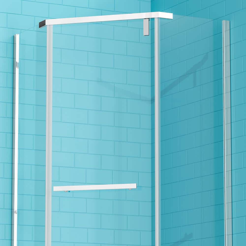 36" Chrome Neo-Angle Frameless Pivot Shower Door with Clear Glass