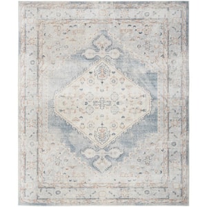 Astra Machine Washable Light Blue 9 ft. x 12 ft. Vintage Persian Area Rug