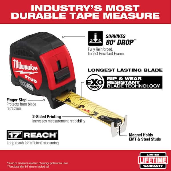 Milwaukee 48229725M48221500 25 ft. x 1.3 in. Gen II Stud Magnetic Tape Measure with 14 ft. Standout with Fastback Compact Folding Utility Knife