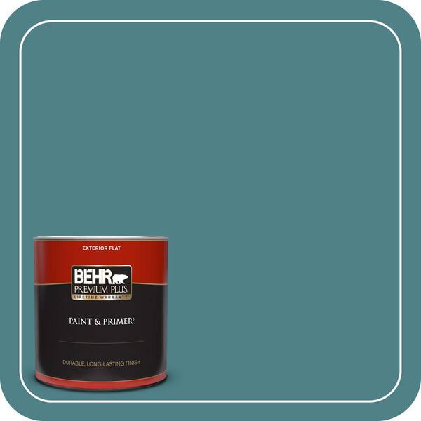 BEHR PREMIUM PLUS 1 qt. #ICC-75 Tapestry Teal Flat Exterior Paint & Primer