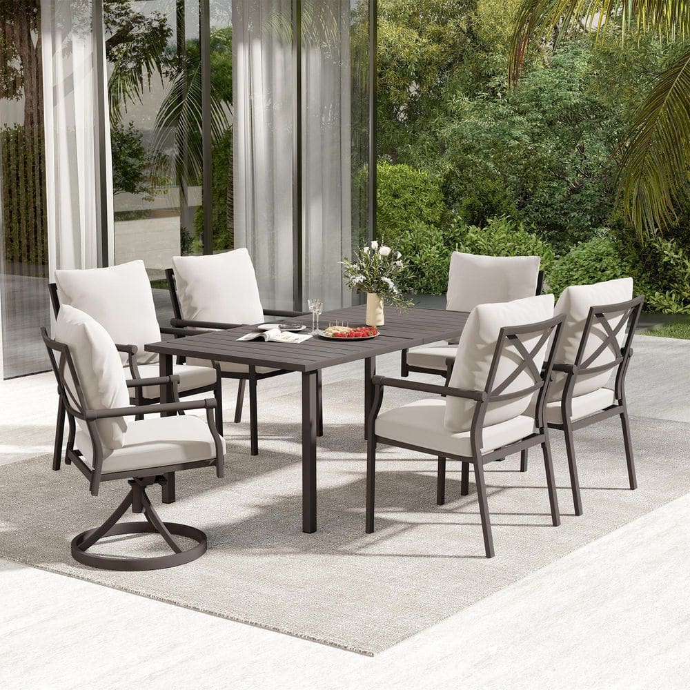 Umbra Nook 7-Piece Metal Outdoor Dining Set with 4 Regular and 2 Swivel Beige Cushion Chairs price history on PriceWatchPro