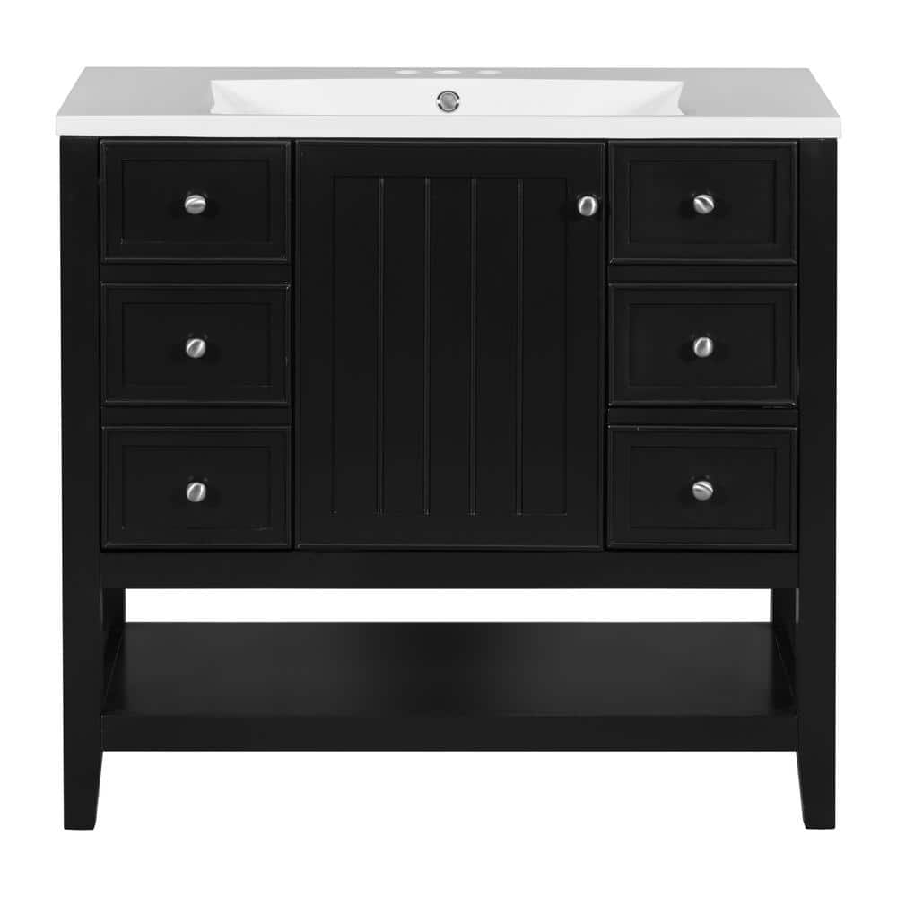 36 in. W x 18 in. D x 34.1 in. H Freestanding Single Sink Bath Vanity in Bl