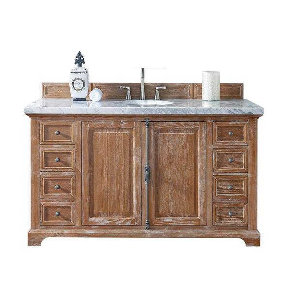 James Martin Vanities Providence 60 in. W Single Vanity in Driftwood with Marble Vanity Top in Carrara White with White Basin