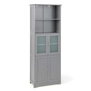 23.5 in. W x 12 in. D x 64 in. H Gray MDF Freestanding Bathroom Linen Cabinet Floor Cabinet with Adjustable Shelves