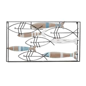 39 in. x  21 in. Metal Brown Striped Fish Wall Decor with Metal Wire Designs