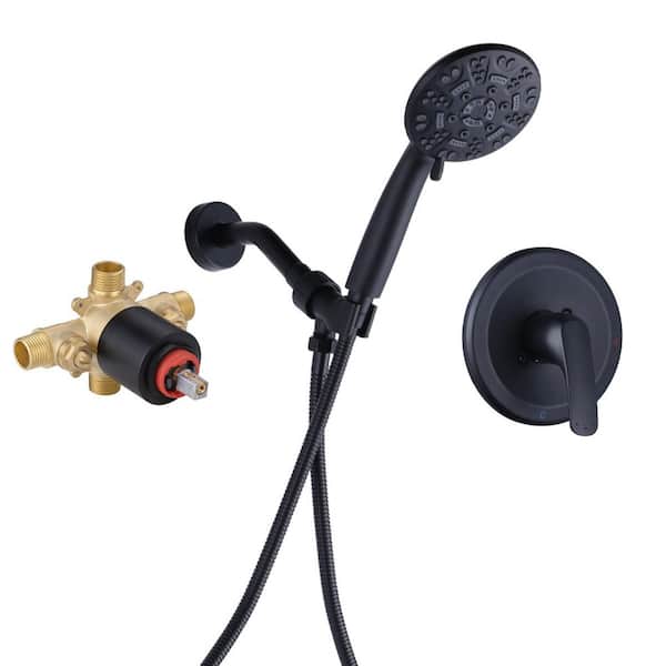7-Spray Single Handle Shower Faucet and 1.8 GPM with Handheld Shower Head and Pressure Balance in Matte Black