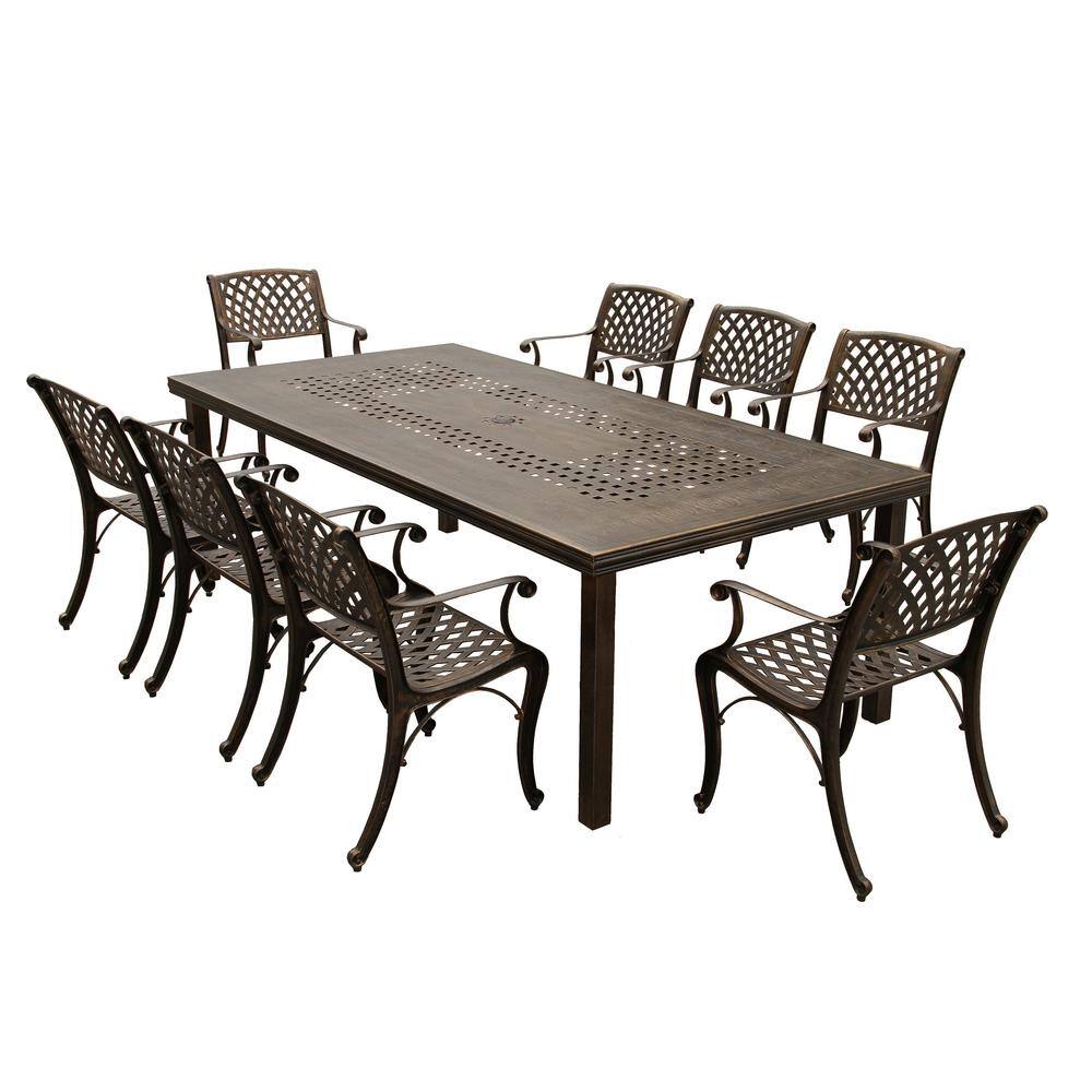 95" Bronze Aluminum Rectangular Patio Dining Set with Eight Arm Chairs
