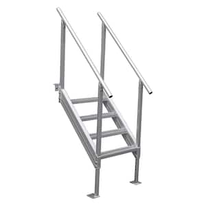4-Step Stair 21-in. Wide Aluminum Platform Boat Dock Ladder for Seawalls and Stationary Dock Systems