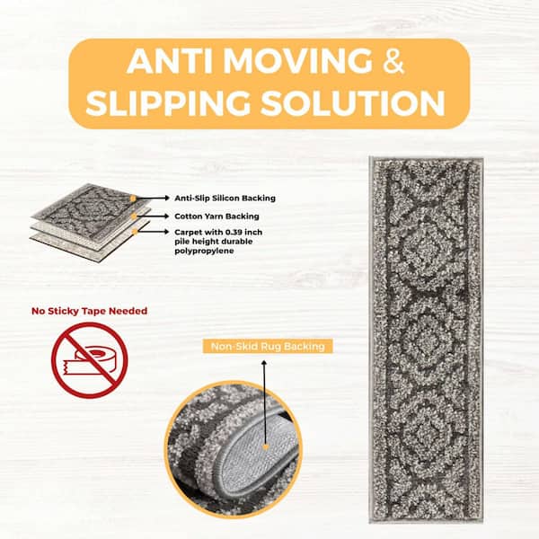 THE SOFIA RUGS White/Grey 9 in. x 28 in. Anti-Slip Stair Tread  Polypropylene w/Latex Backing (Set of 5) Carpet Stair Tread Cover  STAIR-72A-DG-5 - The Home Depot