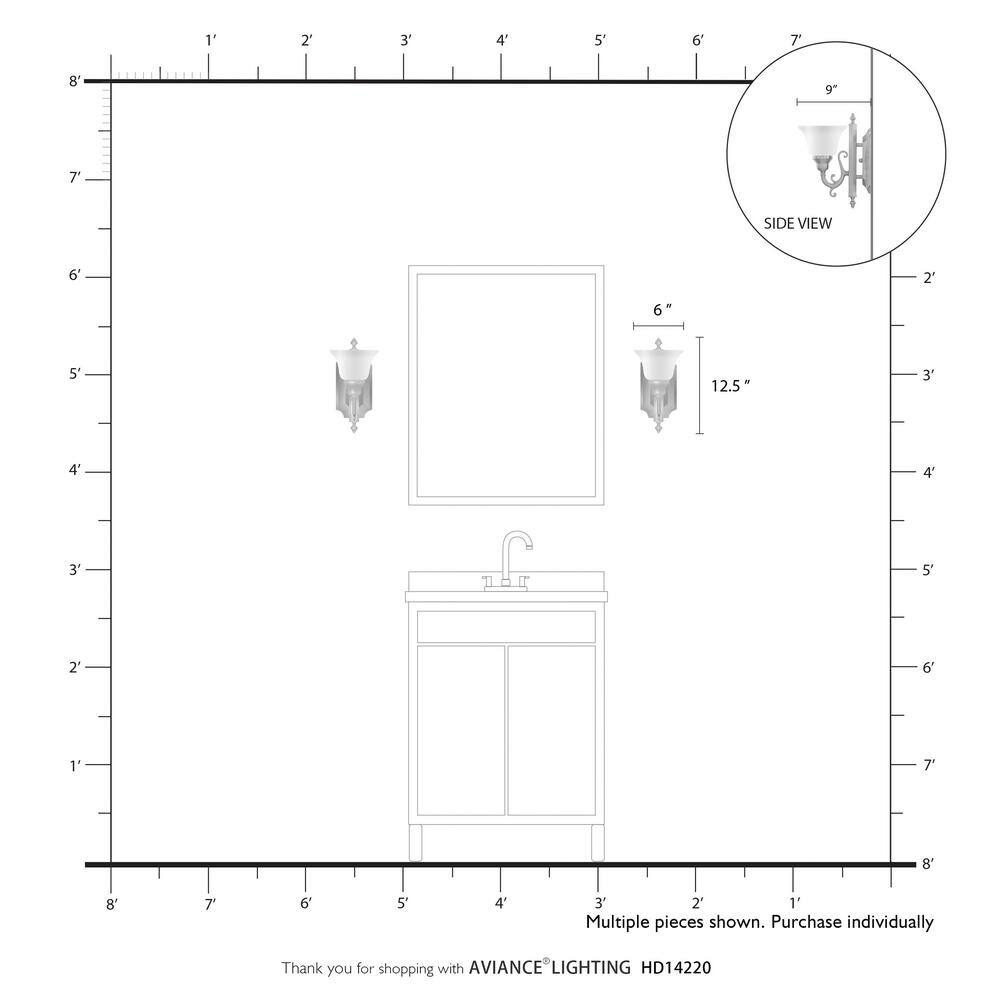 French Regency Polished Chrome 1-Light Bath Vanity with White Alabaster Glass