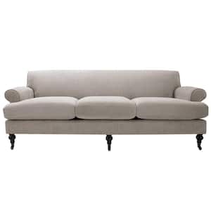 Alana 88 in. Rolled Arm Lawson French Country Three-Cushion Tightback Sofa Couch with Metal Casters in Silver Grey