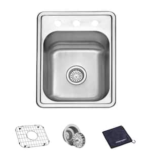 Basic 22-Gauge Stainless Steel 17 in. Single Bowl Drop-In Kitchen Sink with Bottom Grid