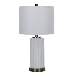 23 in. White Indoor Architectural Glass Column Table Lamp with Decorator Shade