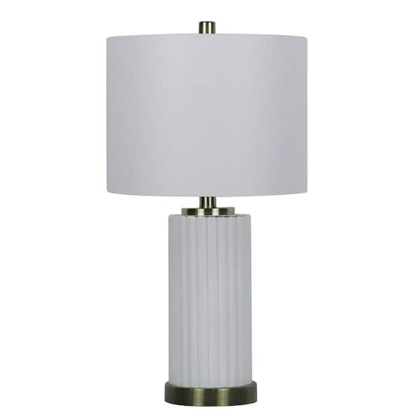 Fangio Lighting 23 in. White Indoor Architectural Glass Column Table Lamp with Decorator Shade