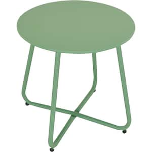 Bean Green Round Steel Patio Outdoor End Table, Weather Resistant Large Outside Side Table for Garden Balcony Yard
