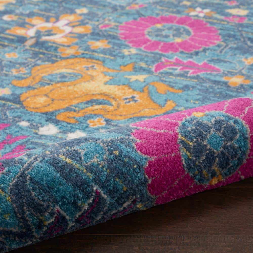 Denim Delight Floral Synthetic 6'7" x 9'6" Easy-Care Rug