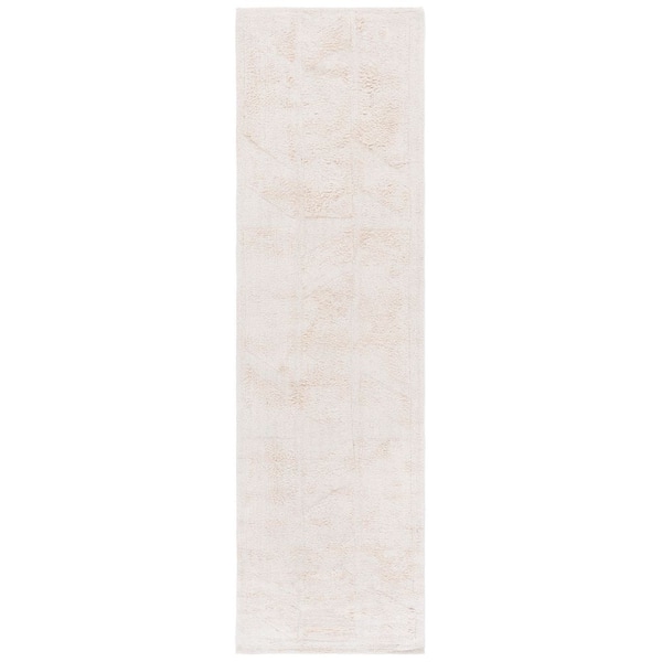 Easy Care 2 ft. x 9 ft. Ivory Machine Washable High-Low Geometric Solid Runner Rug