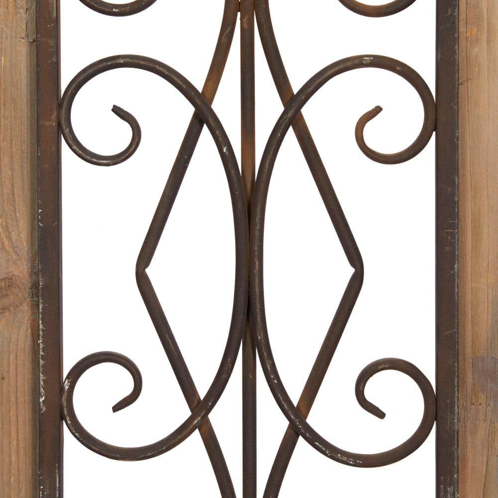 Rustic Brown Wood and Metal Scroll Wall Hanging