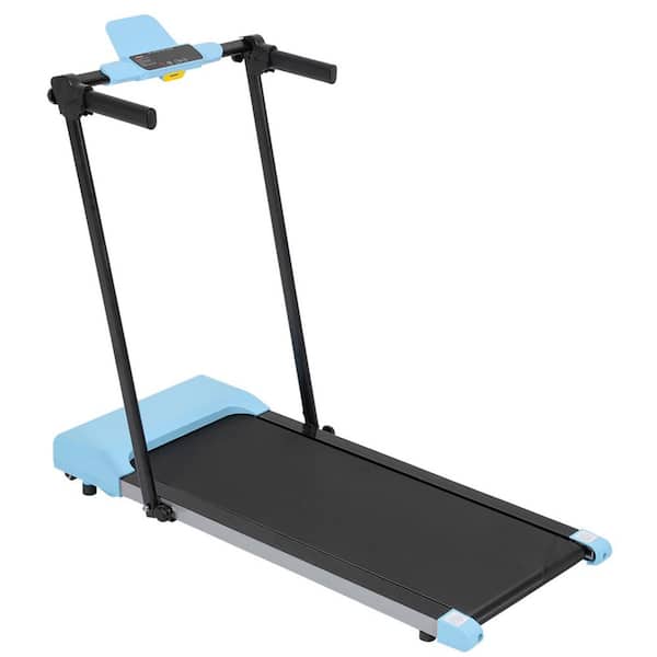 Blue Metal Foldable Electric Treadmill with Safety Key, LED Display, Pad/Phone Holder and Inclines