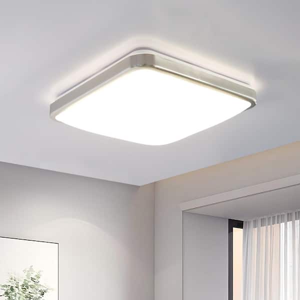 14 in. Modern Ring Brushed Nickel Dimmable 24-Watt LED Square Flush Mount Ceiling Light 4000K