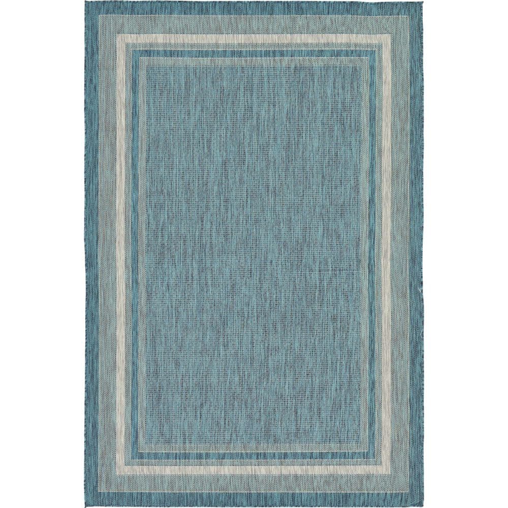 Teal Blue Easy-Care Synthetic 6' x 9' Outdoor Rug