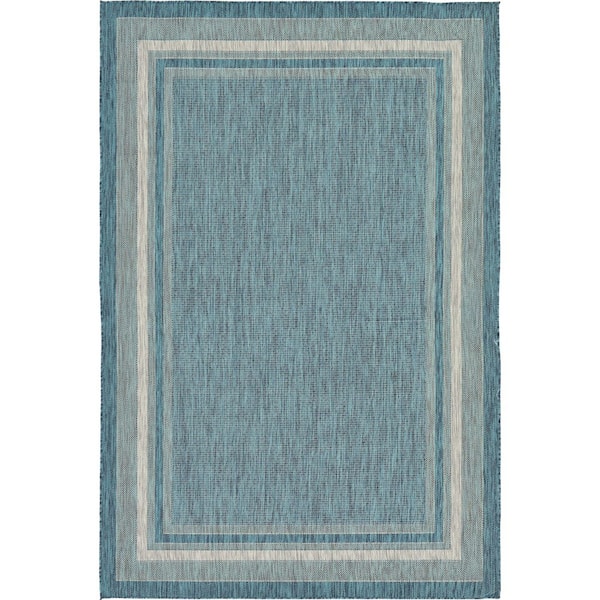 Unique Loom Outdoor Soft Border Teal 6' 0 x 9' 0 Area Rug 3129033 - The ...