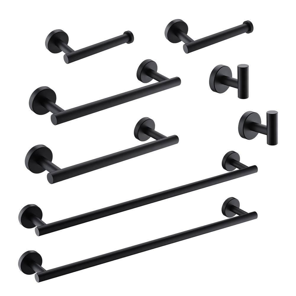 Tahanbath 8Piece Bath Hardware Set with Toilet Paper Holder in Black Q