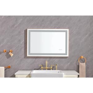 36 in. W x 24 in. H LED Rectangular Framed Wall Bathroom Vanity Mirror in Gold
