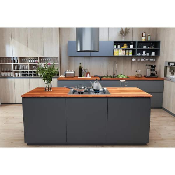 Interbuild 6.6 ft. L x 31.5 in. D, Karri Butcher Block Desktop Countertop in Clear with Straight Edge