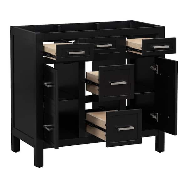 35.4 in. W x 17.8 in. D x 33 in. H Bathroom Black Linen Cabinet