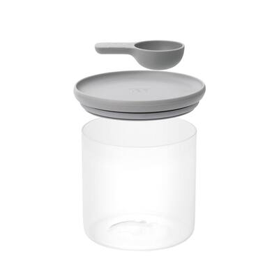 Leo 5 in. x 5 in. Gray Glass Food Container with Spoon