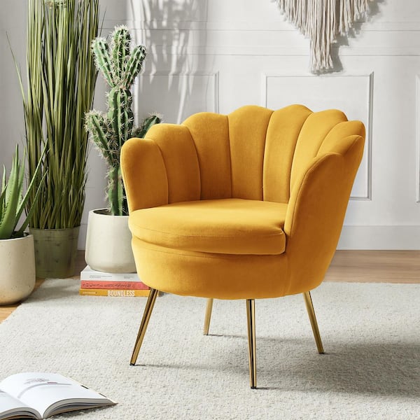 Fidelia Mustard Velvet Barrel Chair (Set of 1)