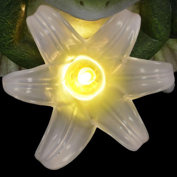 Exhart 8 in. Tall Solar Frog with LED Flower Garden Statue 72104