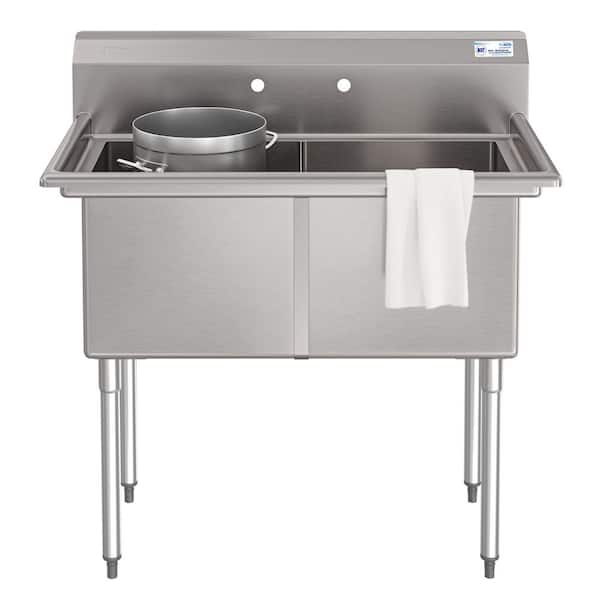 Koolmore 42 in. 18-Gauge 2-Compartment Commercial Sink with Backsplash in Stainless-Steel