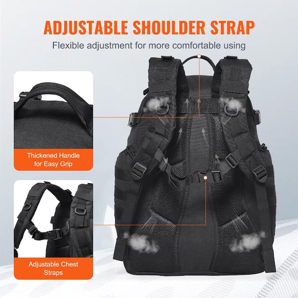 VEVOR Tactical Backpack, 19.29 in. Black Backpack 40 Lumens