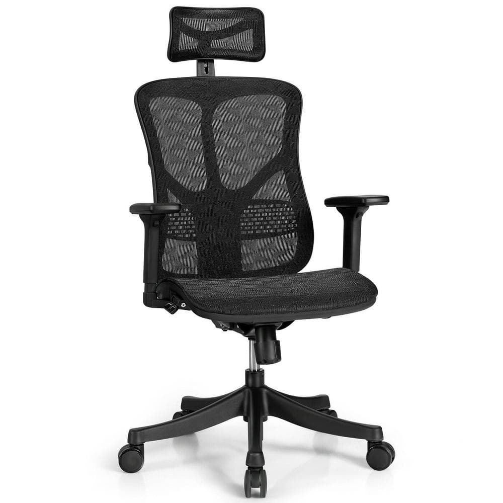 Ergonomic Executive Mesh Chair, Genuine Leather (Black) with headrest –