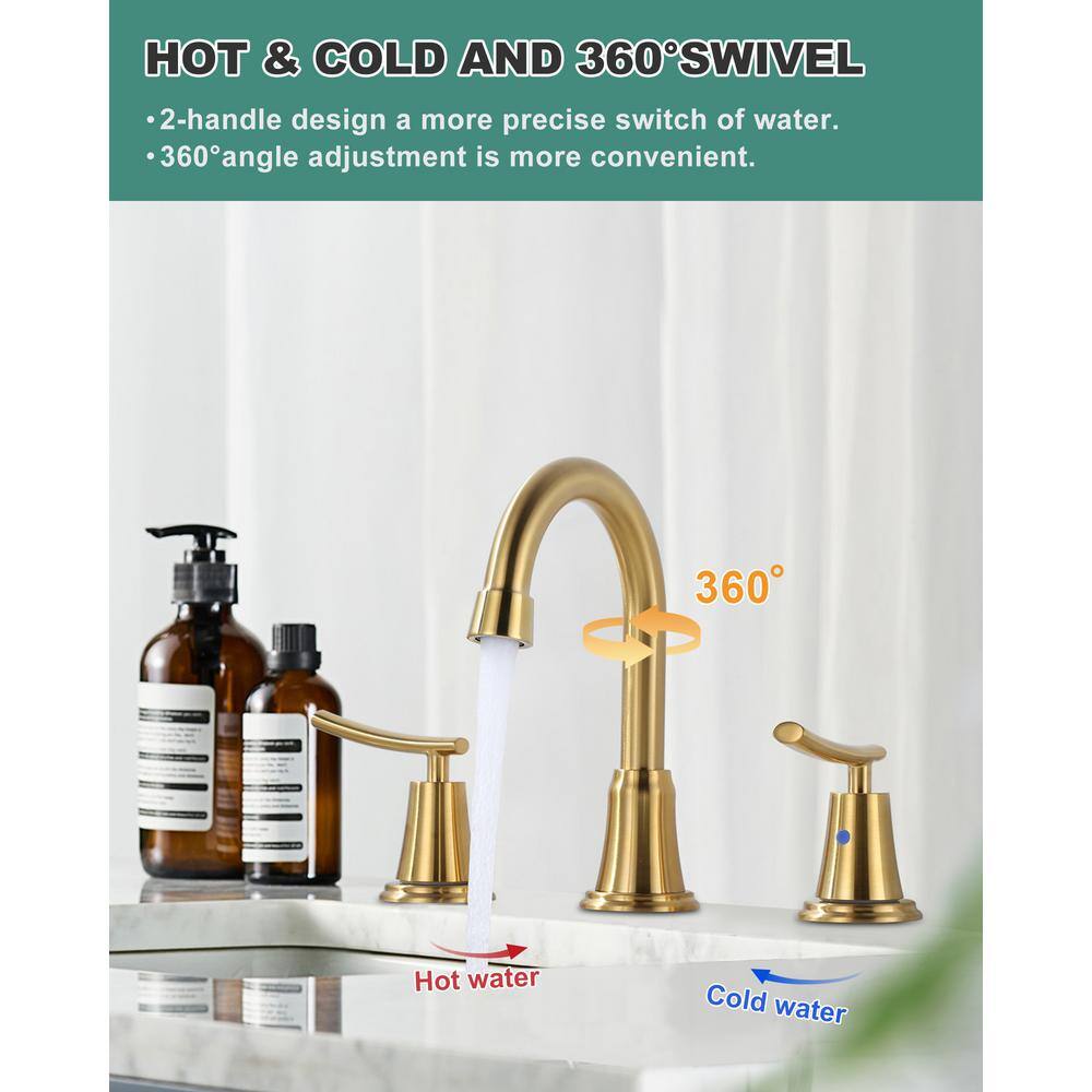 Brushed Gold Double Handle High Arc Widespread Bathroom Faucet