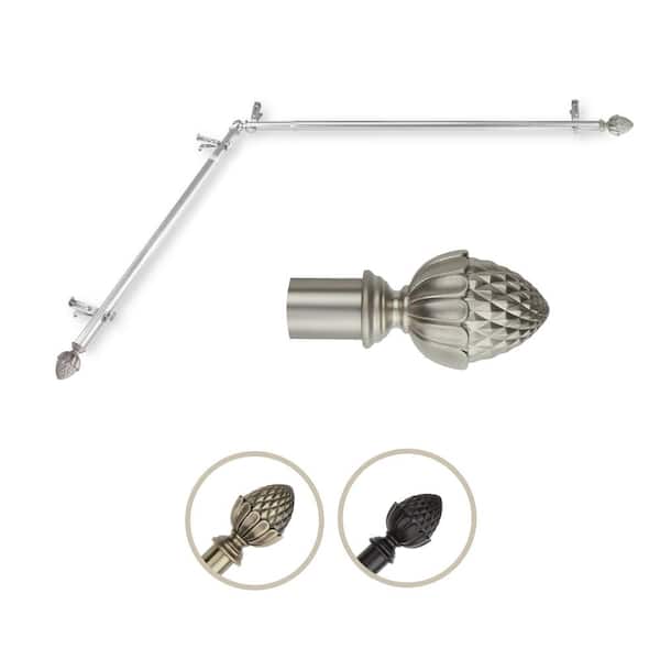 Rod Desyne 13/16" Dia Adjustable 28" to 48" Single Corner Window Curtain Rod in Satin Nickel with Acorn Finials