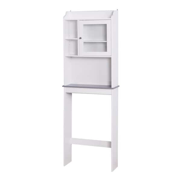 Tileon 23.2 in. W x 68.1 in. H x 7.5 in. D White Over-the-Toilet Storage with Door and Shelves