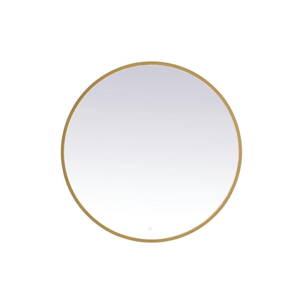 Timeless Home 39 in. W x 39 in. H Aluminum Brass LED Mirror