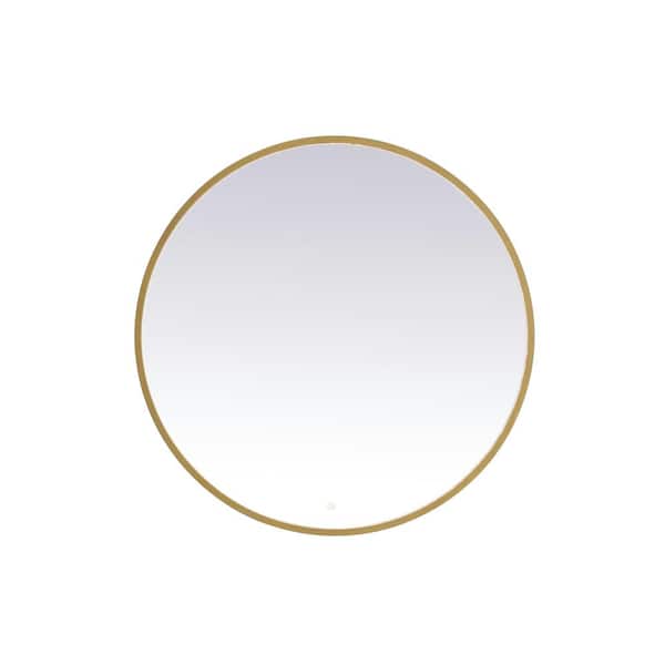 Unbranded Timeless Home 39 in. W x 39 in. H Aluminum Brass LED Mirror