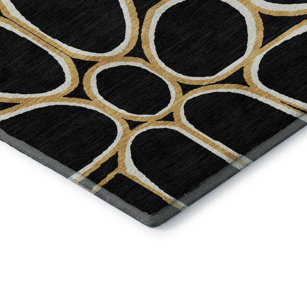 Mayfield Premium Machine Washable Abstract AMF1041 Black 5 ft. x 7 ft. 6 in. Area Rug