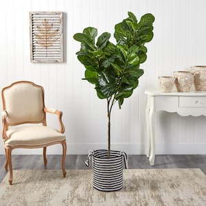 6 ft. Green Fiddle Leaf Fig Artificial Tree in Handmade Black and White Natural Jute and Cotton Planter