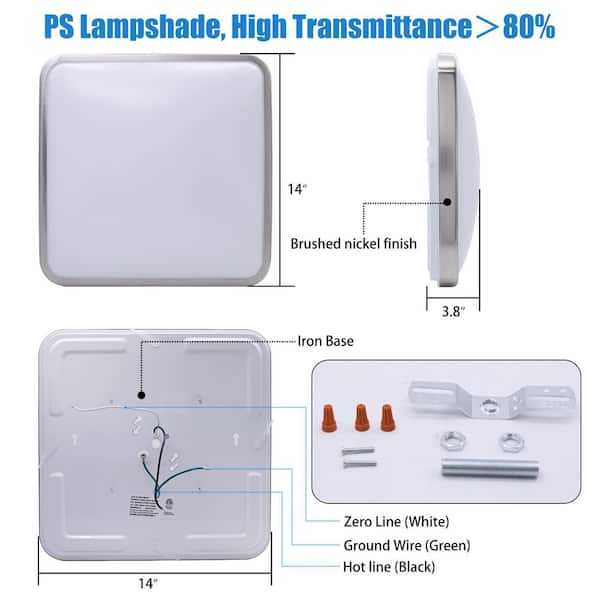 14 in. Brushed Nickel LED Flush Mount Light, 4000K Neutral White Lighting, Dimmable