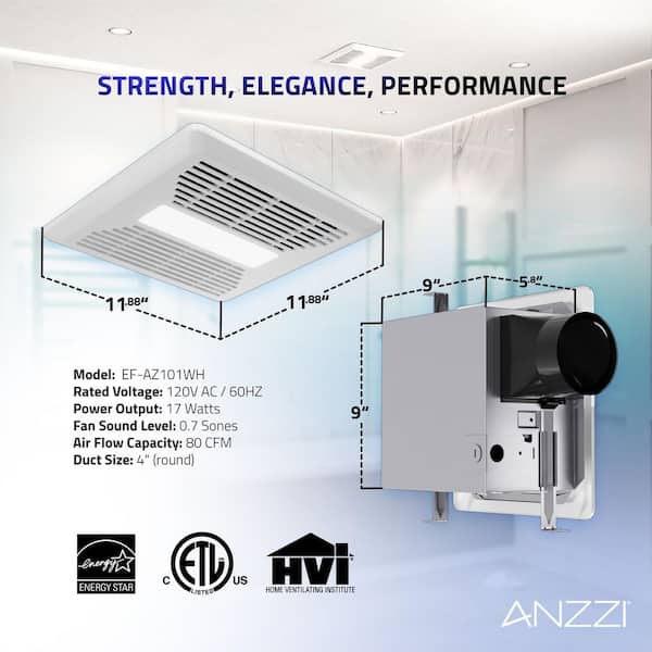 ANZZI Daisy Series 80 CFM Ceiling Mount Bathroom Exhaust Fan with