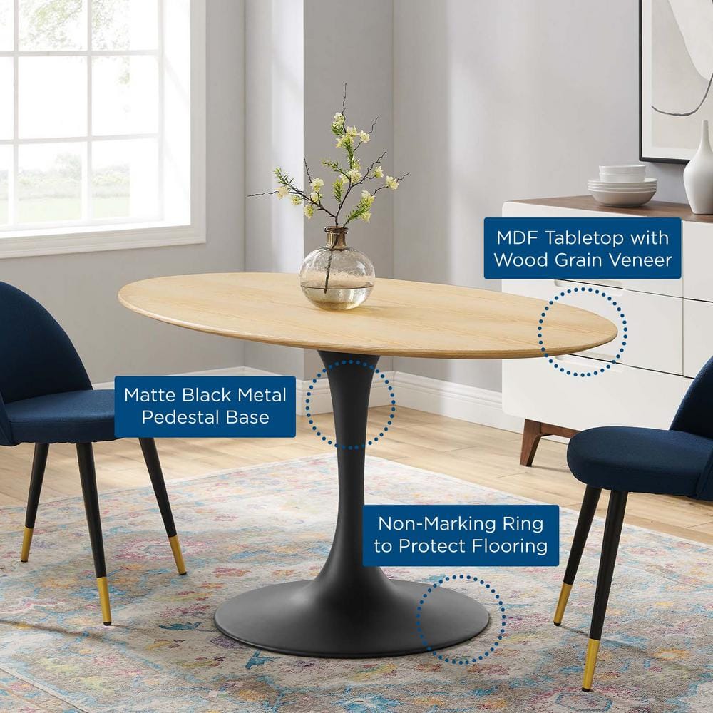 Lippa 60" Oval Natural Wood and Black Metal Dining Table
