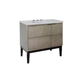 Scandi 37 in. W x 22 in. D Bath Vanity in Brown with Quartz Vanity Top in White with White Rectangle Basin