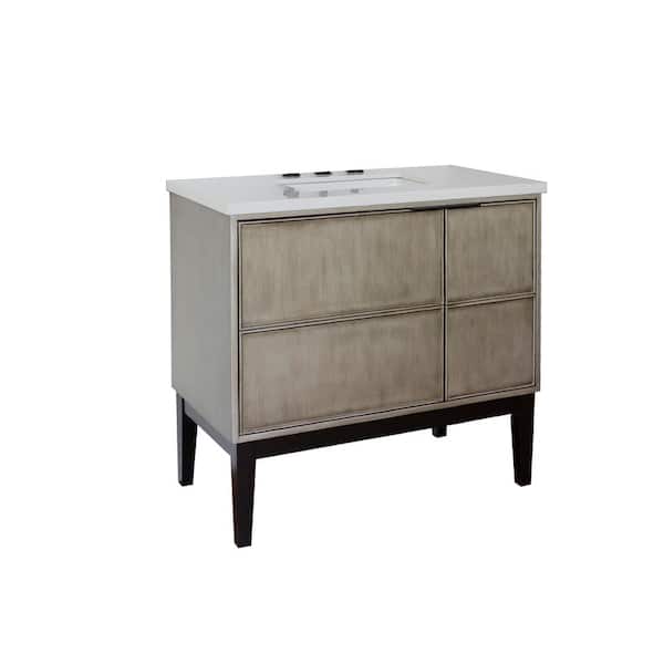 Bellaterra Home Scandi 37 in. W x 22 in. D Bath Vanity in Brown with Quartz Vanity Top in White with White Rectangle Basin