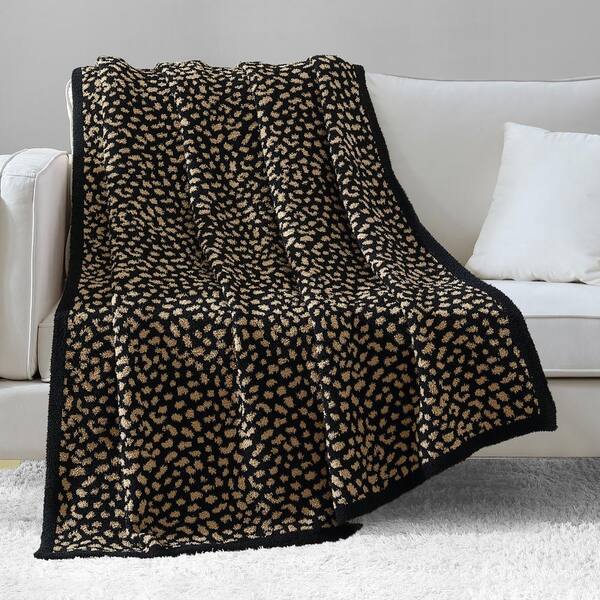 JUICY COUTURE Juicy Leopard Jacquard Brown 50 in. 70 in. Plush Feather Knit  Throw Blanket JYW021917 - The Home Depot